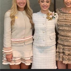 Tan two piece suit w fringe